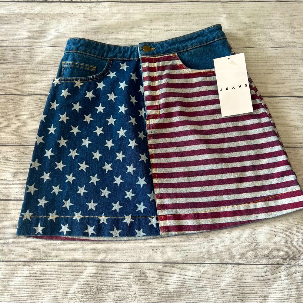 NWT American Apparel USA Flag Denim Jean Mini Skirt Size M / Medium / W27